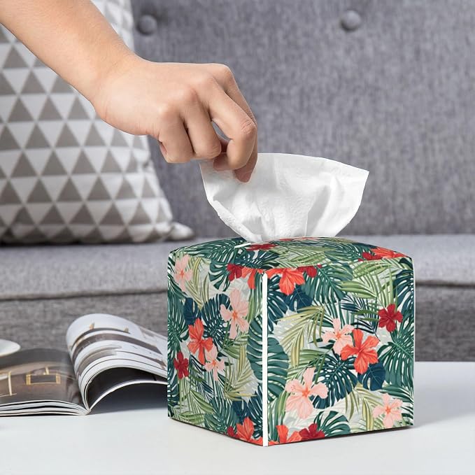 Palm Leaves and Flowers Tissue Box Cover Square, Tropical Plants and Floral - Image 6