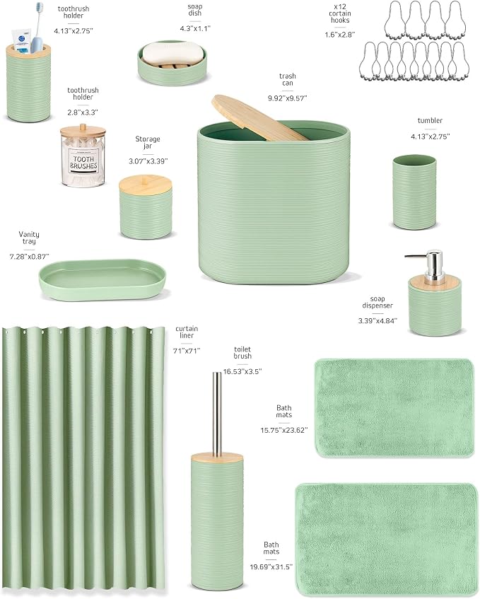 IMAVO Green Bathroom Set, Trash Can, Soap Dispenser, Soap Dish, Toothbrush - Image 3
