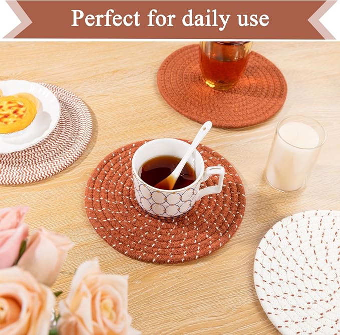 SHACOS 8 Inches Trivets for Hot Dishes, 4 Pieces Cotton Trivets Mats for Kitchen - Image 8