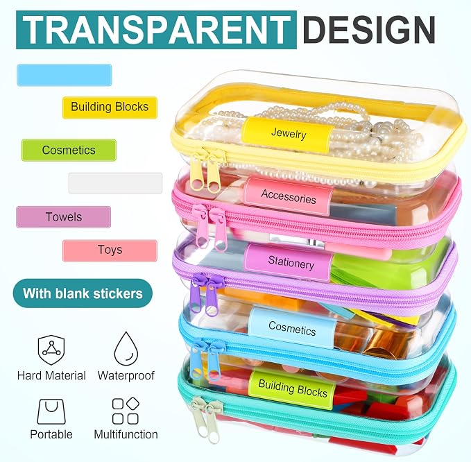 Sanwuta 10 Pcs Hard Zipper Case Clear Hard Pouches Plastic Zipper Pencil Box - Image 5
