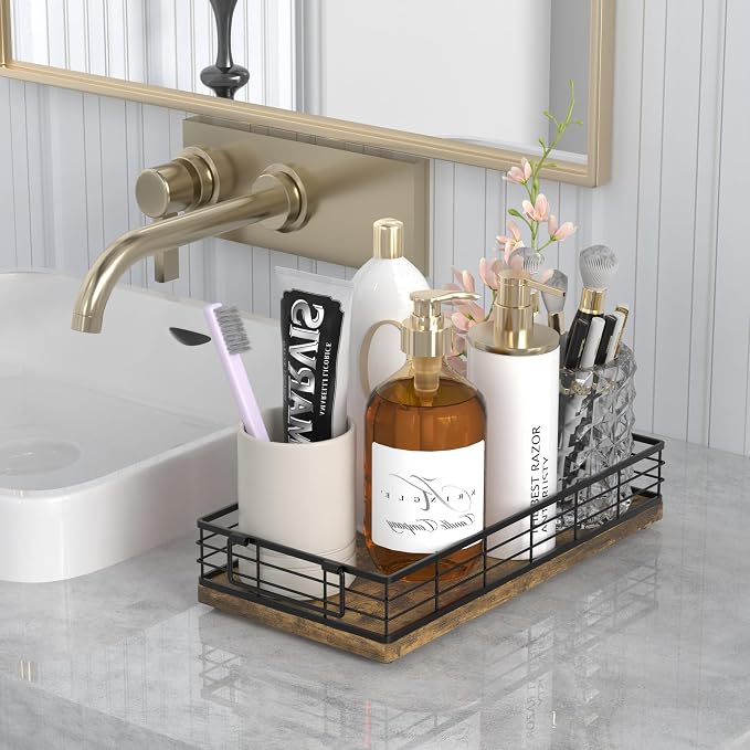 Toilet Paper Basket, 13 Inch Farmhouse Bathroom Basket MDF and Iron Tray Top of - Image 4