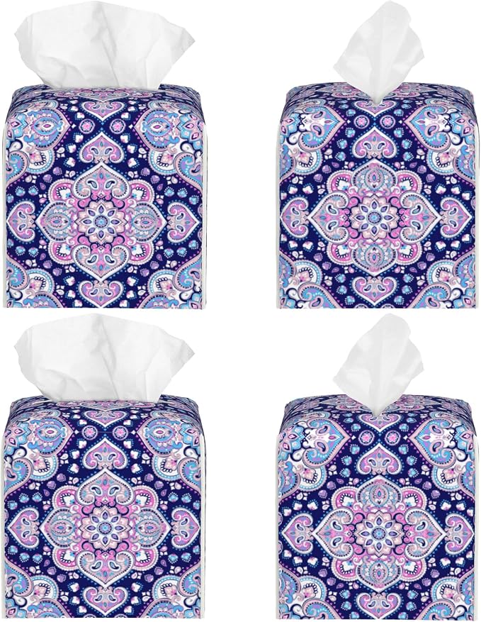Boho Mandala Flower Tissue Box Cover Square, Indian Paisley Floral Tissue Box - Image 2