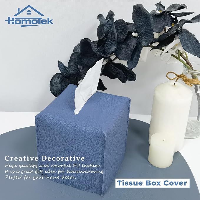 HOMOTEK 2 Pack Tissue Box Cover, Square PU Leather Tissue Holder, Decorative - Image 4