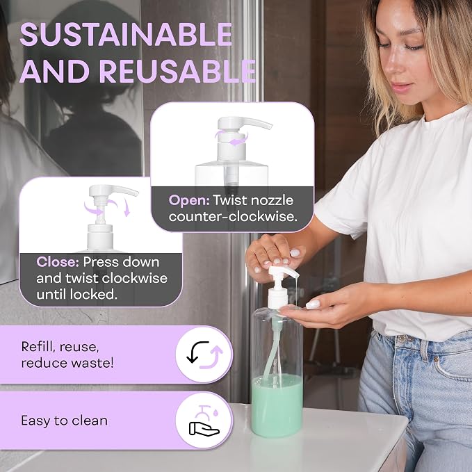 BRIGHTFROM Empty Shampoo Pump Bottles, 32 OZ / 1 Liter, BPA-Free Cylinder - Image 7
