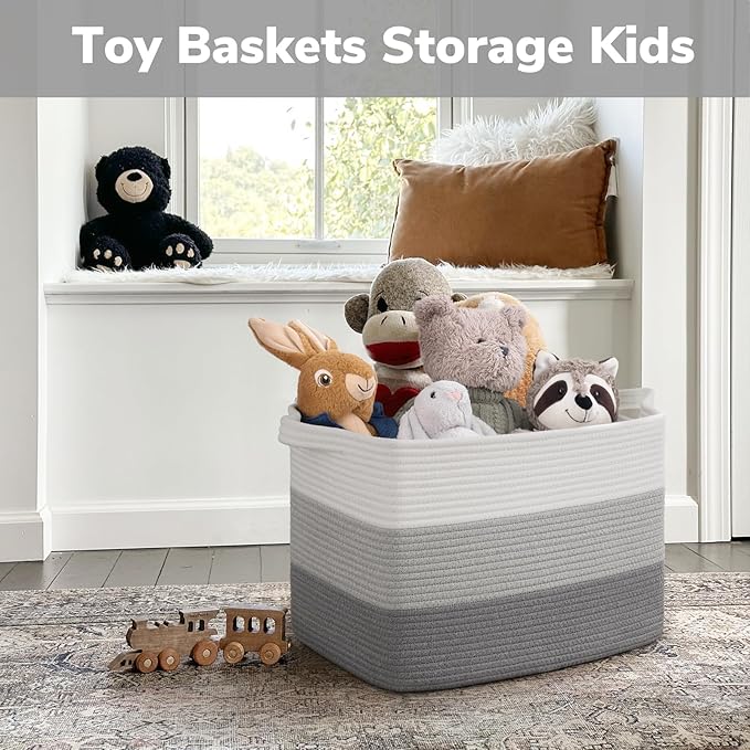 Goodpick Large Woven Basket, Rectangle Rope Storage Baskets - Image 4