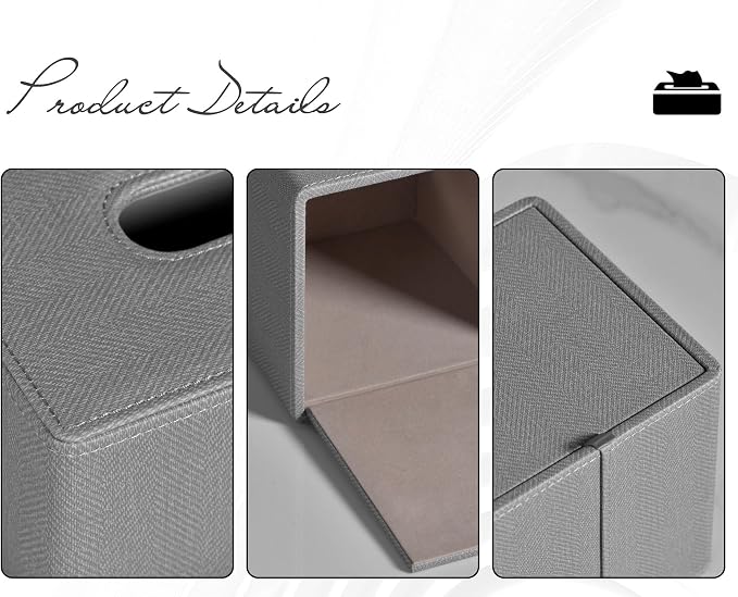 Tissue Box Cover Square PU Leather Facial Tissue Box Holder - Image 4