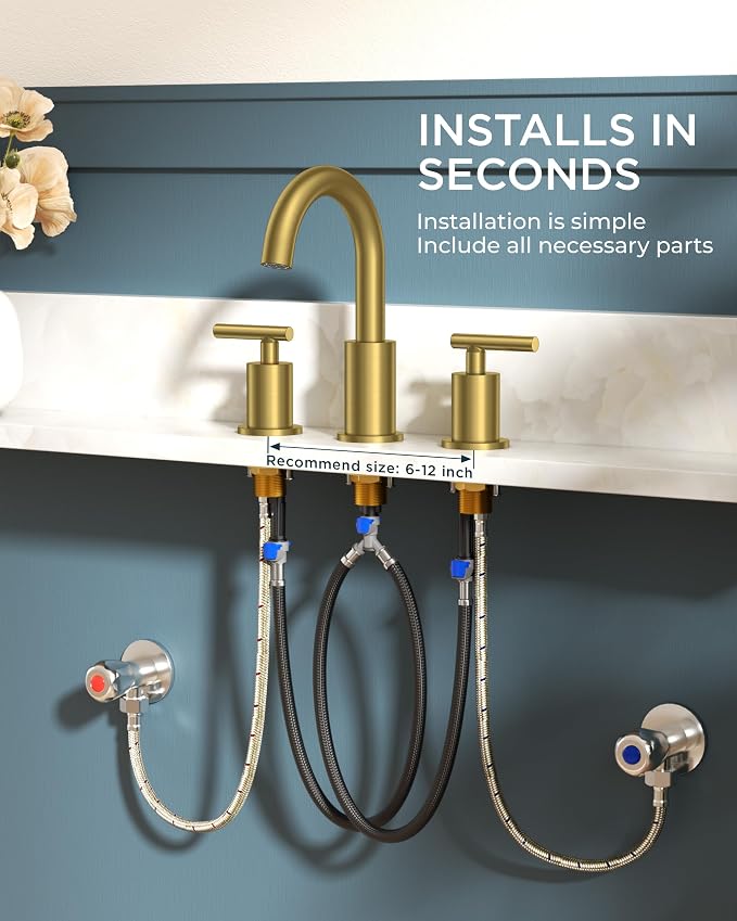 FORIOUS 2 Pack 8 Inch Widespread Brushed Gold Bathroom Faucet 3 Hole, 2 Handle - Image 7