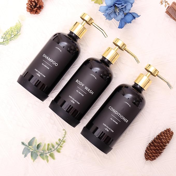 Shampoo and Conditioner Dispenser Set of 3, Refillable 21oz Shampoo Bottles - Image 5