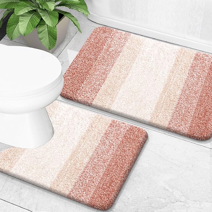 OLANLY Bathroom Rug Set 2 Piece, Soft Absorbent Microfiber Bath Mats and by OLANLY