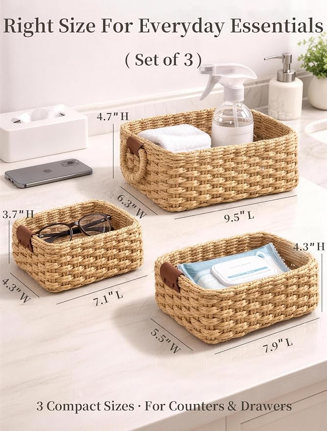 Storage Basket, Recycled Paper Rope Basket Organizer, Mini wicker Basket - Image 2