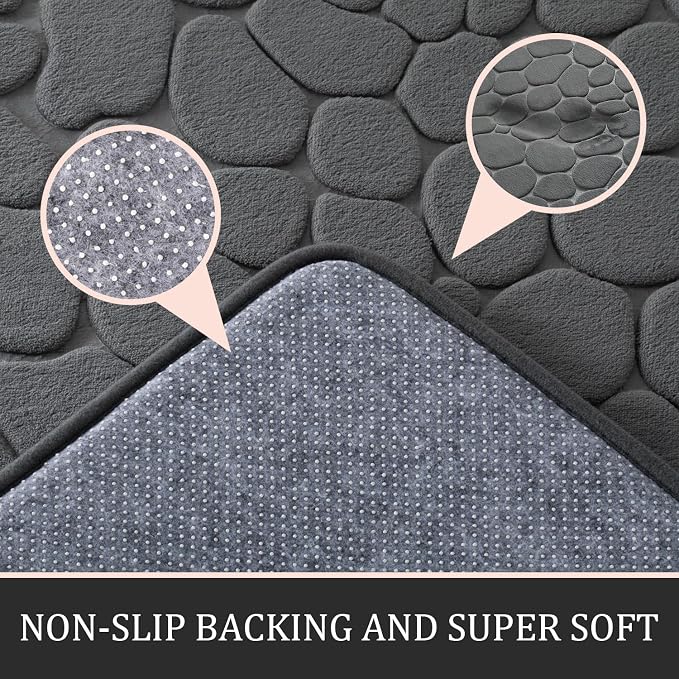 YIHOUSE Bathroom Rugs Mat Set 3 Piece Dark Grey, Memory Foam Bath Mats Sets - Image 3