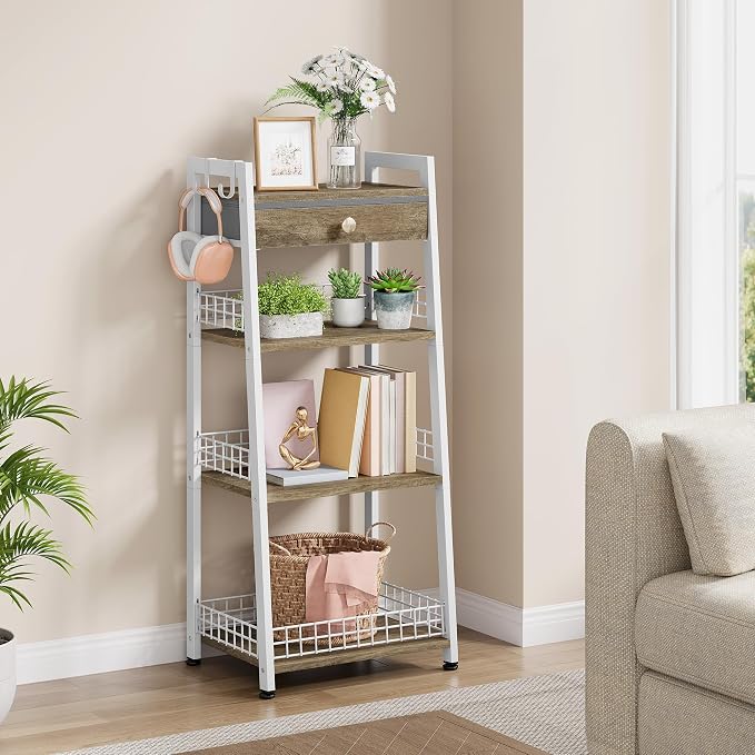 4-Tier Ladder Shelf with Drawer, Bathroom Table Stand - Image 7
