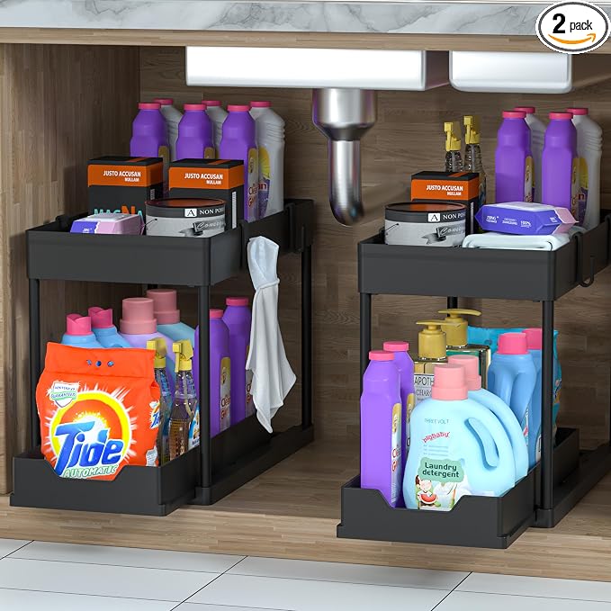 2 Pack Under Sink Organizer, 2 Tier Bathroom Cabinet Organizer by MEAFBIRD