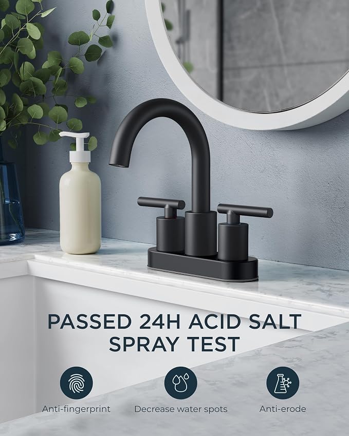 FORIOUS 4 Inch Centerset Bathroom Faucet Black 2 Hole, Two Handle Matte Black - Image 7