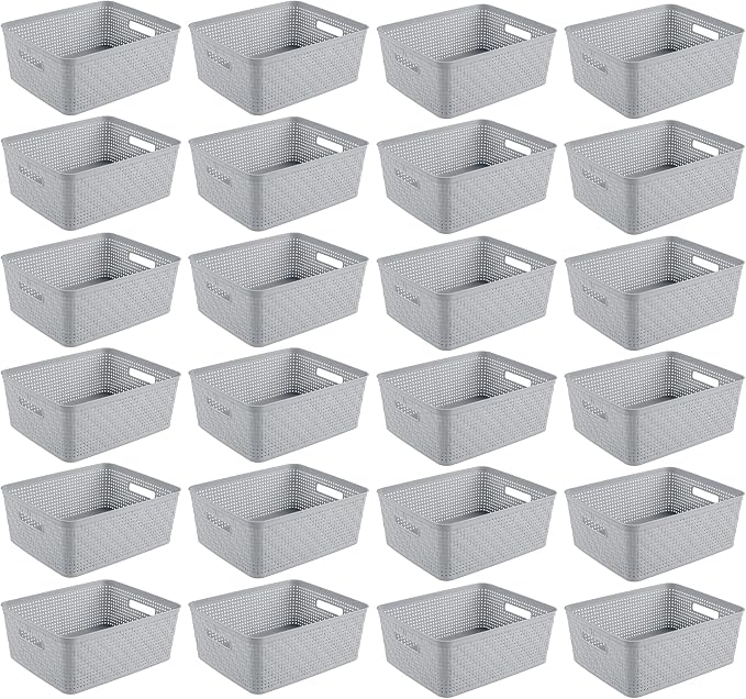 Sterilite 24 Pack Plastic Storage Bin Organization Containers, Short Baskets by Sterilite