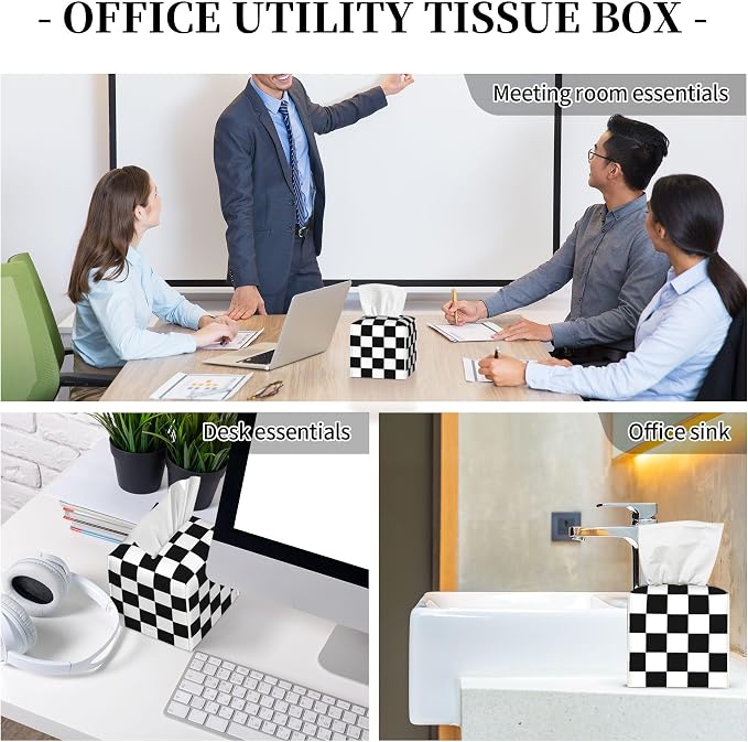 Black and White Checkerboard Tissue Box Cover Square, Square Grid Checkered - Image 8