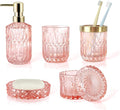 5pcs Clear Glass Bathroom Accessories Set, Crystal Pink Bathroom Decor Set by LaMarriti