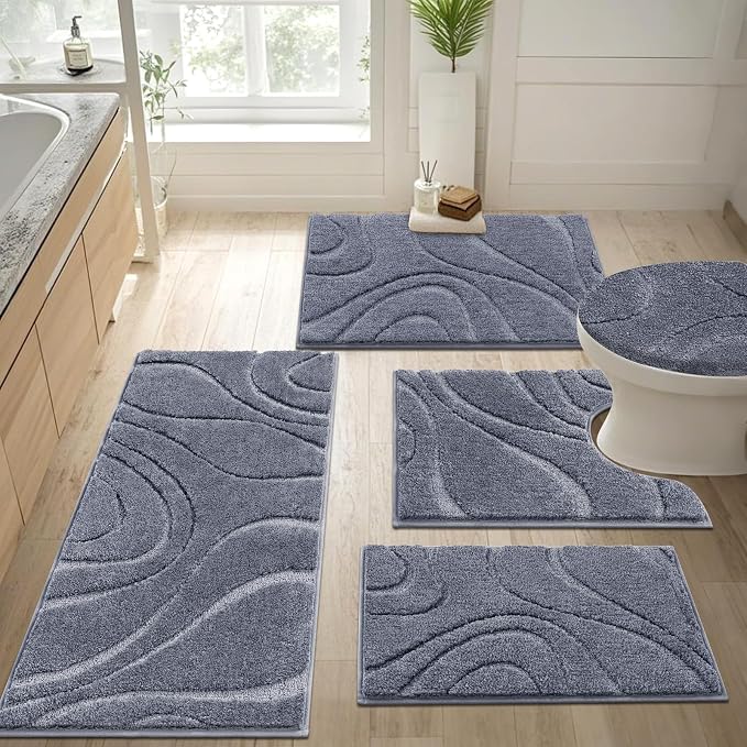 HEBE Bathroom Rugs Sets 5 Piece, Soft Absorbent Microfiber Bath Mat - Image 9