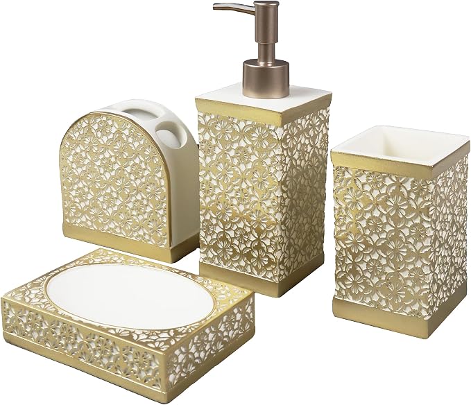 Hymmah Gold Bathroom Accessories Set, Farmhouse Bathroom Decor, Contain Cotton - Image 3