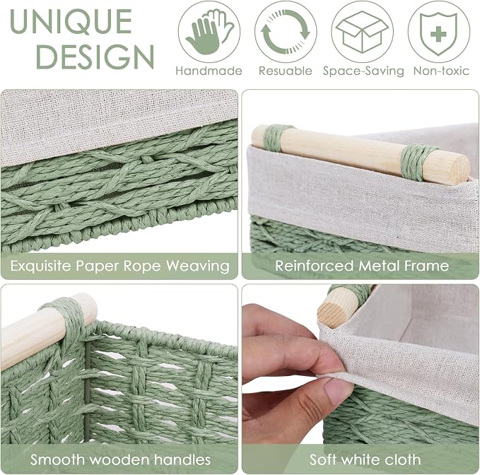 Wicker Storage Basket with Wooden Handle – Paper Rope Decorative Toilet Paper - Image 3