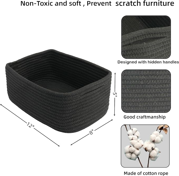 Small Woven Storage Baskets 12“X8”X5“ Decorative Rope Bins - Image 2