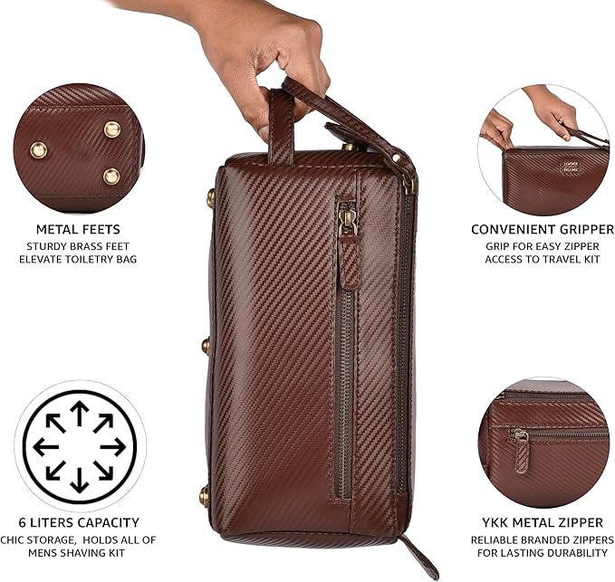LEATHER VILLAGE Genuine Carbon Fiber Genuine Leather Travel Toiletry Bag - Image 2