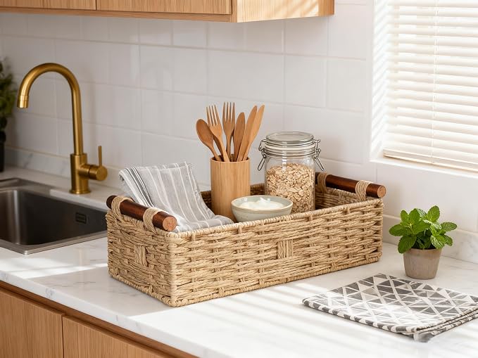 Back of Toilet Basket, Khaki Wicker Toilet Tank Basket - Image 8