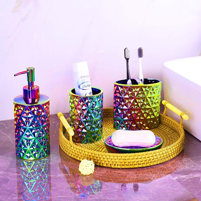 Colorful Bathroom Accessories Set 4 Pcs, Lotion Soap Dispenser, Soap Dish - Image 7