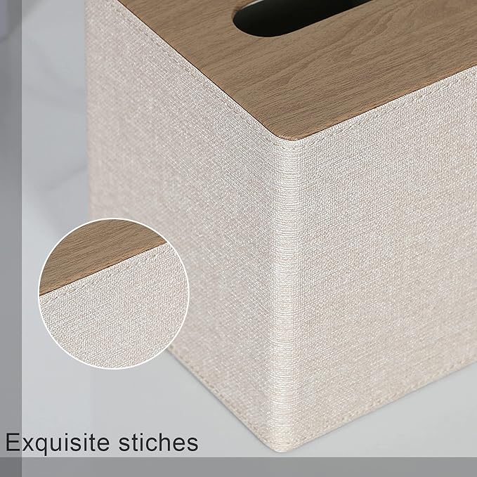 Tissue Box Cover Square PU Leather Facial Tissue Box Holder - Image 8