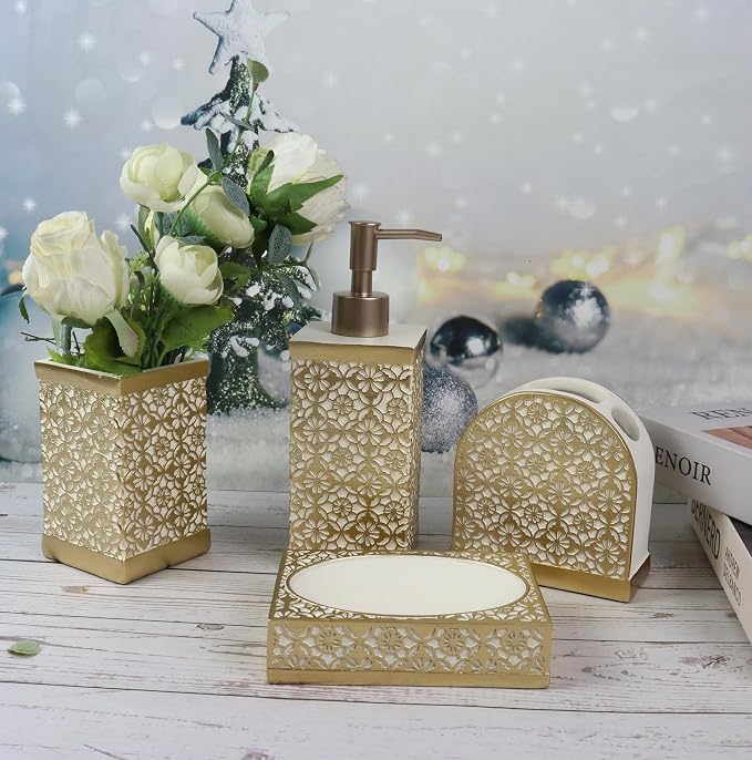 Hymmah Gold Bathroom Accessories Set, Farmhouse Bathroom Decor, Contain Cotton - Image 5