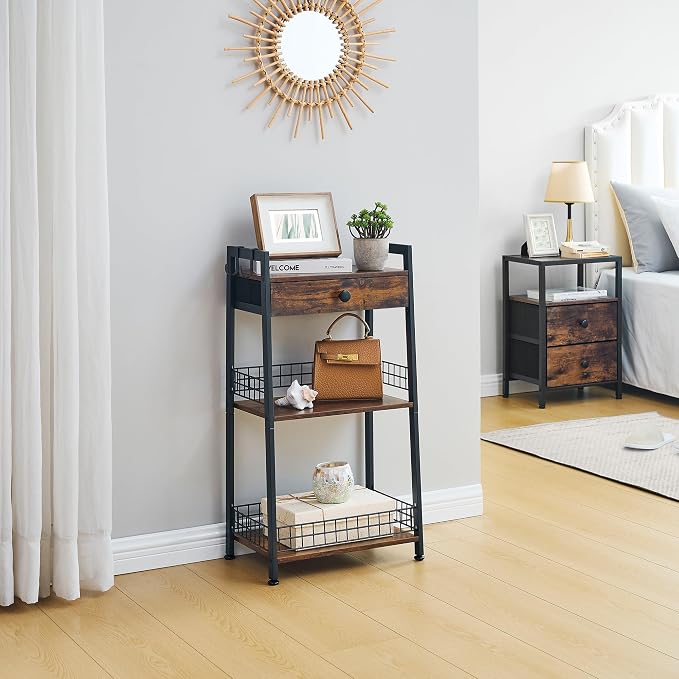 3-Tier Ladder Shelf with Drawer, Bathroom Table Stand - Image 2