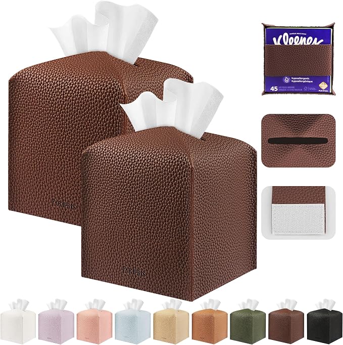 Tissue Box Cover Holder Square Tissue Cube Cover PU Leather Tissue Organizer by DecorateYourHome