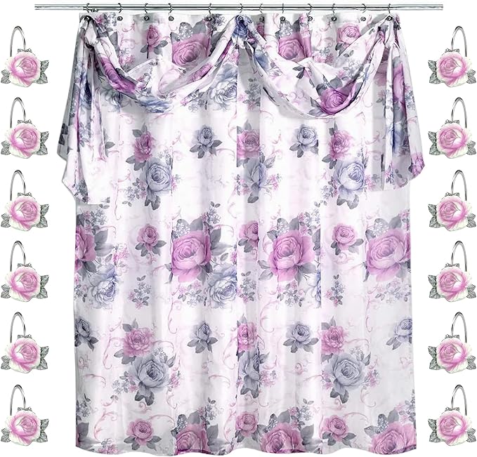 Zahari Home 13pc Michelle Bathroom Shower Curtain Sets Shower Curtain & 12 by ZahariHome