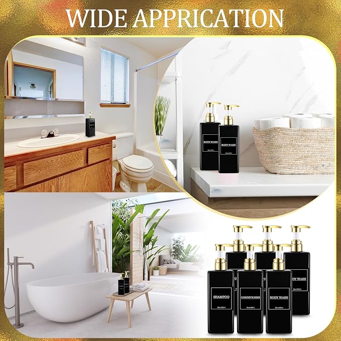 Gejoy 12 Pack Black Shampoo and Conditioner Dispenser Bottles, 17 Oz/ 500ml - Image 6