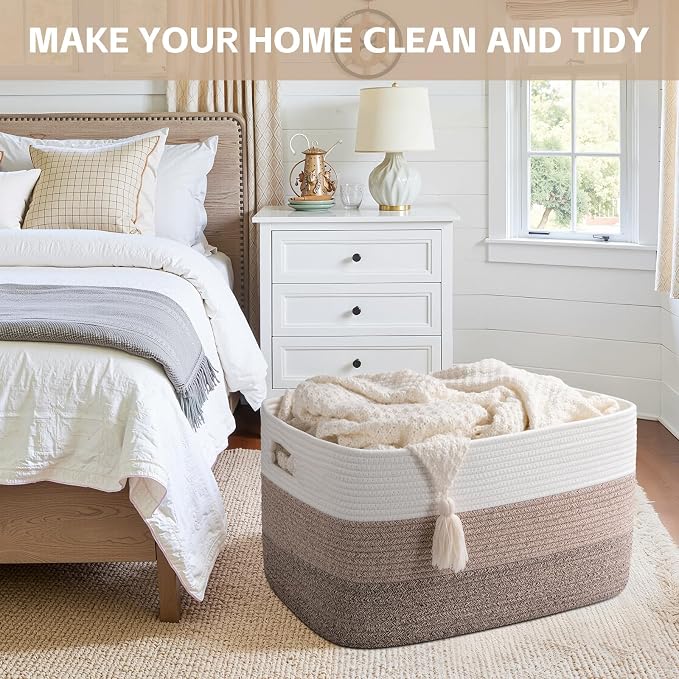 OIAHOMY Large Blanket Basket, 22”x17”x12” Rectangle Woven Baskets, Nursery - Image 4
