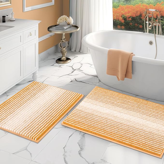 Bathroom Rugs and Mats Sets, 2 Piece Thick Absorbent Chenille Bath Mat Rug Set by BSICPRO