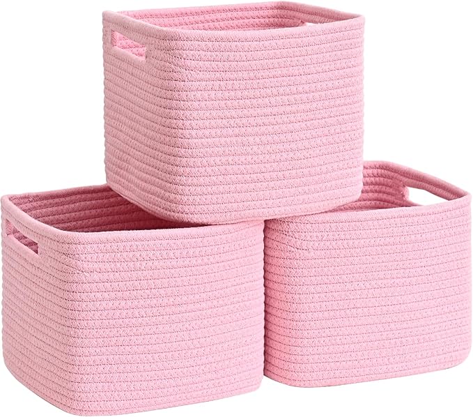 3 Pack Cube Storage Bin, 9”x9”x7” Cotton Rope Woven Baskets by Degeyoyo