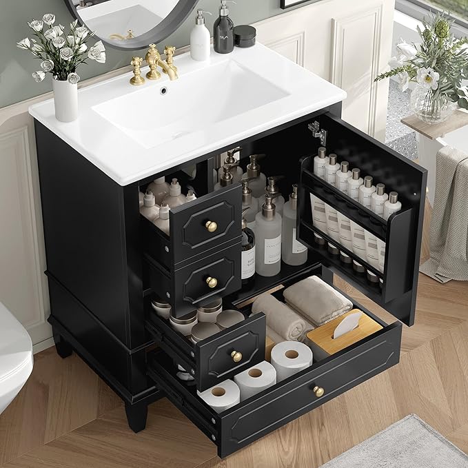 30" Bathroom Vanity with Sink, Harper & Bright Designs Free Standing Single by HarperBrightDesigns