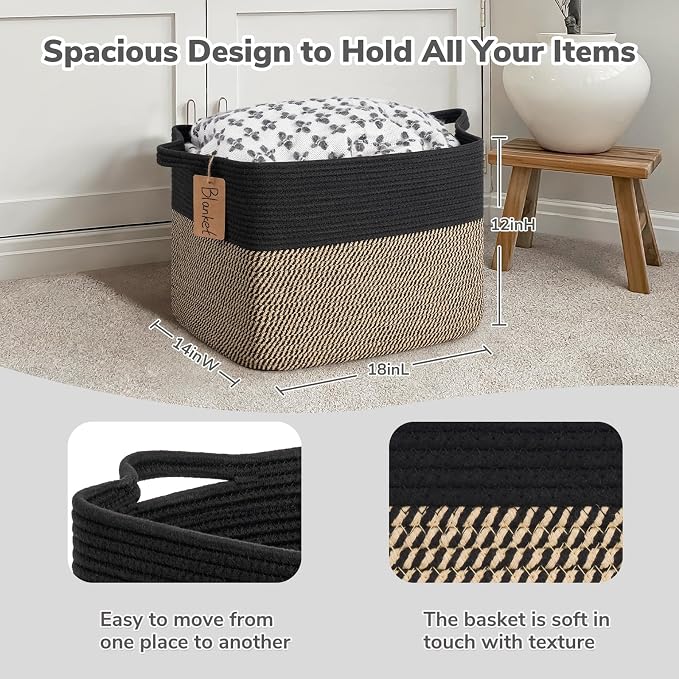 Goodpick Woven Storage Baskets for Organizing, Blanket Basket for Living Room - Image 3