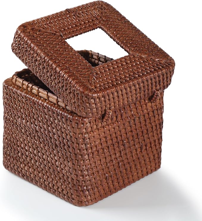 Rattan Square Tissue Box Cover, 5.7" x 5.7" x 5", Decorative Woven Facial - Image 8