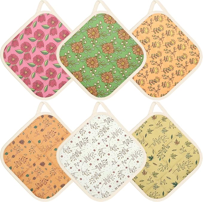 6 Pack Pot Holders 100% Cotton Heat Resistant Potholder, Machine Washable Pot by Unknown