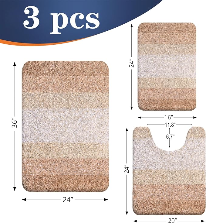 OLANLY Bathroom Rugs Sets 3 Piece, Soft Absorbent Microfiber Bath Mats and - Image 2