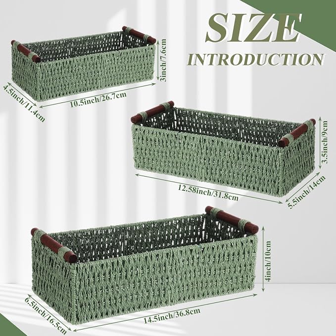 Boao 3 Pcs Boho Storage Wicker Baskets Handmade Woven Decorative Paper Rope - Image 2