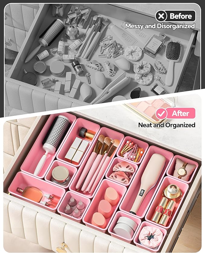 13 Pack Plastic Drawer Organizers Set, 3 Sizes Desk Drawer Organizer Trays - Image 4