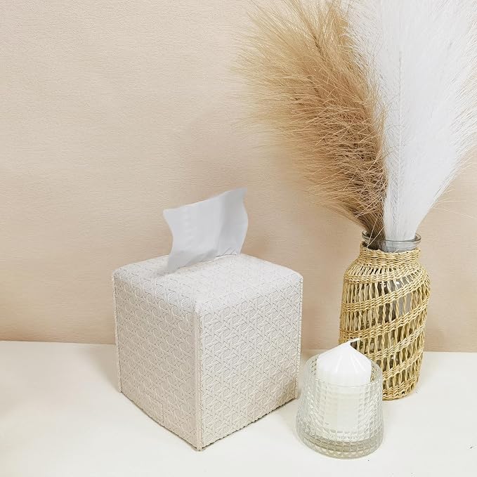 HOMOTEK 2 Pack Tissue Box Cover, PU Leather Tissue Holder, Square Decorative - Image 4