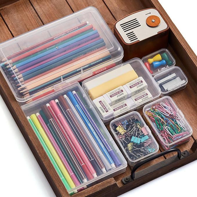 Goodma 42 Pieces Mixed Sizes Rectangular Empty Mini Clear Plastic Organizer - Image 8