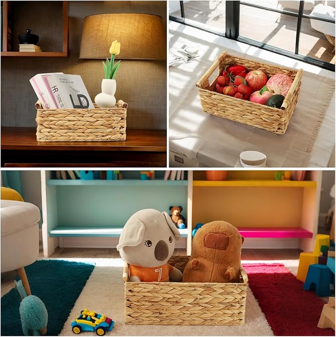 Wicker Storage Baskets for Organizing 3 Pack, Natural Water Hyacinth Ratten - Image 7