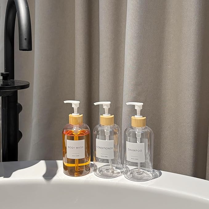 Shampoo and Conditioner Dispenser, Refillable Plastic Shampoo Pump Bottles - Image 4