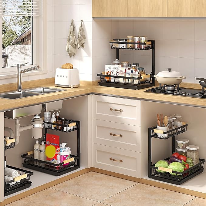 2 Packs Under Sink Organizer, Height Adjustable 2 Tier Under Kitchen Sink - Image 6