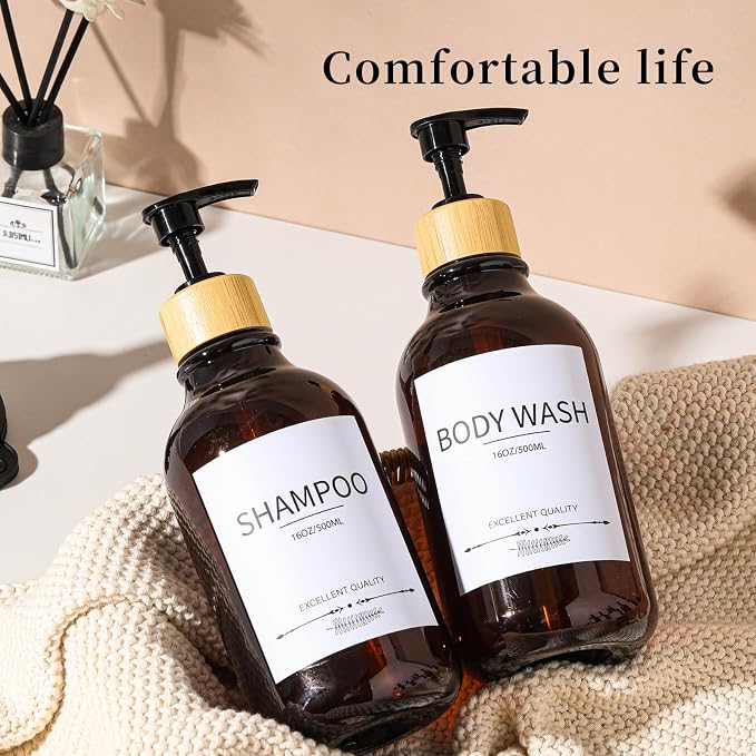 Shampoo and Conditioner Dispenser, 16.9oz Pump Bottles, Amber Shampoo Containers - Image 4